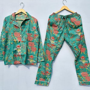 Beautiful Cotton Pajama Set Indian Handmade PJ Set Floral Printed Pajama Set Light Weight Pajama Set Gifts For Her.