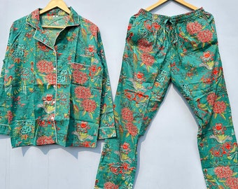 Beautiful Cotton Pajama Set Indian Handmade PJ Set Floral Printed Pajama Set Light Weight Pajama Set Gifts For Her.
