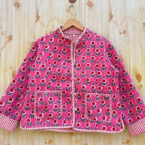 indian Handmade Vintage Quilted Jacket ,Reversible hand block print cotton jacket,Hand stitched quilted coat,boho,Cotton Jacket for women
