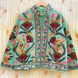 Suzani embroidery women jacket,Kantha Floral Jacket,Kantha Vintage handmade Jackets Coat,Designer kimono jackets for girls,boho bomber gifts
