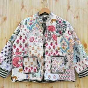 Patchwork Quilted Jackets Cotton Floral Bohemian Style Winter Fall Jacket Coat Streetwear Boho Quilted Reversible Jacket For Her