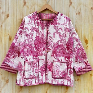 Cotton Quilted Jacket Women Wear Front Open Kimono Stripe Piping Handmade Vintage Quilted Jacket,Coats,New Style,Boho Double Side Wear.