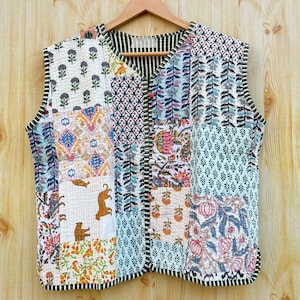 Cotton Sleeveless Vest Coat Indian Handmade Patchwork Cotton Quilted Jacket Boho New Style Coat Summer Winter Wear Cotton Women Jacket