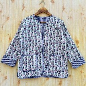 Indian Block Print Quilted Jacket, Cotton Jacket, Handmade Women Wear Jacket, Reversible Bohemian Jacket, Gift For Her, Button Closer Coat