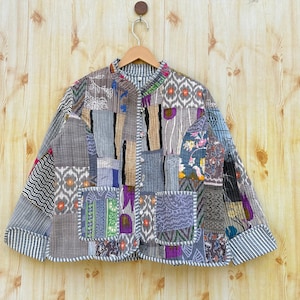 Handmade Patchwork Jacket Cotton Quilted Coat Reversible Short Jacket Coat's Winter Wear Quilted Coat Indian Handmade Jacket Women's Fashion