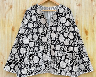 Giacca trapuntata in cotone da donna indossa un kimono aperto sul davanti con bordino a righe Giacca trapuntata vintage fatta a mano, cappotti, nuovo stile, abbigliamento Boho double side.