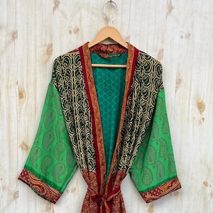 Recycled Poly Silk Kimono, Luxury Silk Robes For Women, Summer Wear Robe, Vintage Sari Robe, Beautiful Silk Kimono, Lounge Wear Robe