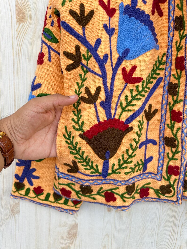 Dark Orange Handmade Suzani Embroidery Jacket, Winter Wear Jacket Coat, Womens Coat, Suzani Short Jacket, TNT Fabric Suzani Jacket, Robe image 10