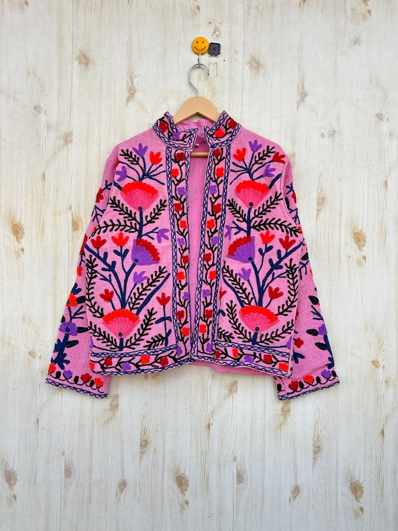 Boho Pink Cotton TNT Suzani Jacket With Pocket | Winter Jacket | Embroidered Jacket Coat | Cotton TNT Jacket |Suzani Coat Jacket |