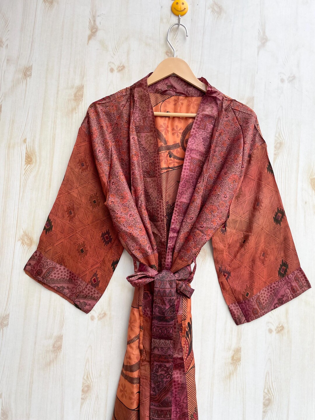 Brown Silk Robe Kimono Sleeves - Bridal Long Robe - Getting Ready Robe ...