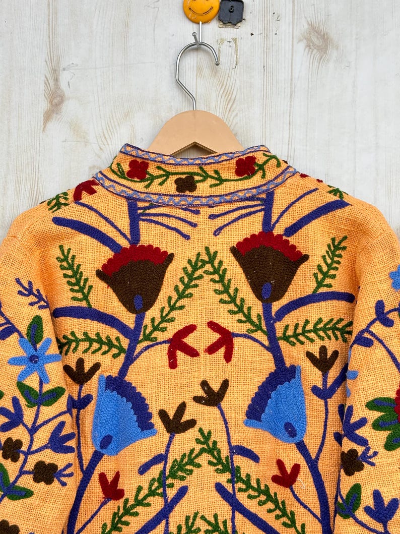 Dark Orange Handmade Suzani Embroidery Jacket, Winter Wear Jacket Coat, Womens Coat, Suzani Short Jacket, TNT Fabric Suzani Jacket, Robe image 7