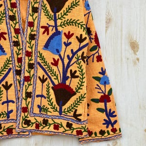 Dark Orange Handmade Suzani Embroidery Jacket, Winter Wear Jacket Coat, Womens Coat, Suzani Short Jacket, TNT Fabric Suzani Jacket, Robe image 3