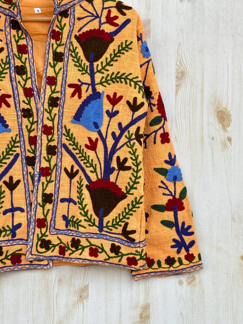 Dark Orange Handmade Suzani Embroidery Jacket, Winter Wear Jacket Coat, Womens Coat, Suzani Short Jacket, TNT Fabric Suzani Jacket, Robe image 3