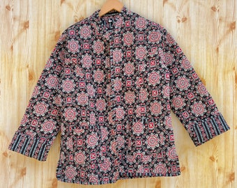 Indian Handmade Cotton Quilted Jacket Short Jacket For Women Wear Reversible Jacket Vintage Quilted Coat Block Printed Boho Style Coat