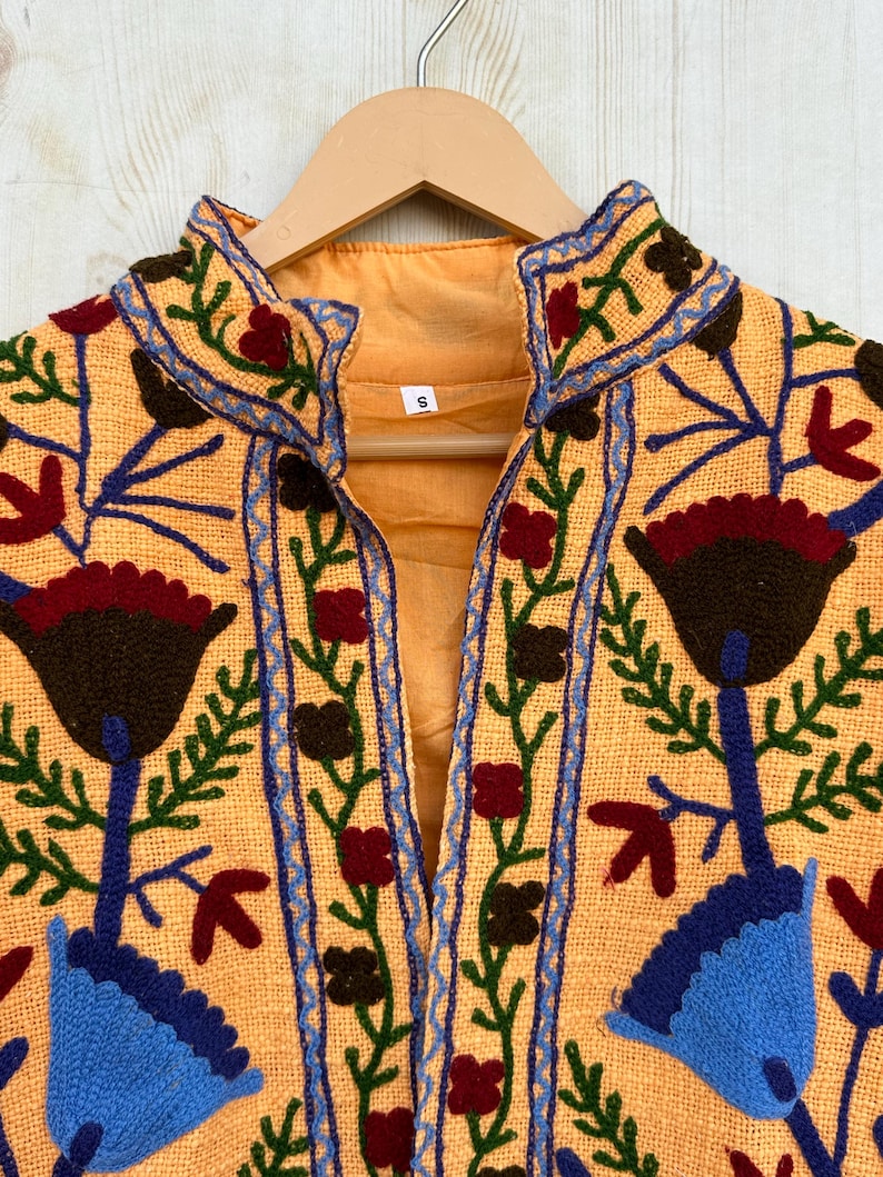 Dark Orange Handmade Suzani Embroidery Jacket, Winter Wear Jacket Coat, Womens Coat, Suzani Short Jacket, TNT Fabric Suzani Jacket, Robe image 5