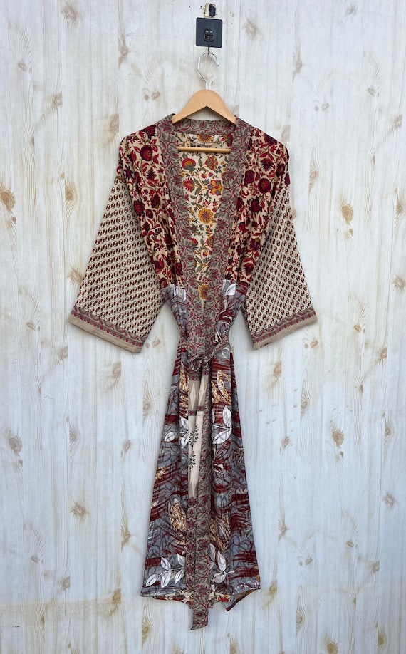 Festival Silk Kimono, Poly Silk Robe, Hippie Dress, Long Silk Kimono, Lounge Wear Robe, Summer Clothing, Beach Cover Up, Night Wear Robe