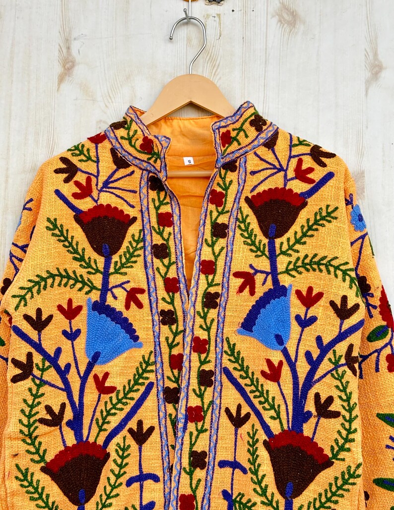 Dark Orange Handmade Suzani Embroidery Jacket, Winter Wear Jacket Coat, Womens Coat, Suzani Short Jacket, TNT Fabric Suzani Jacket, Robe image 2