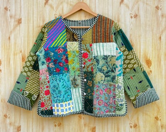 Handmade patchwork jacket,Hand stitched quilted cotton jacket,hand crafted organic cotton clothing,long sleeve jacket,reversible jacket. Handmade patchwork jacket,Hand stitched quilted cotton jacket,hand crafted organic cotton clothing,long sleeve jacket,reversible jacket.