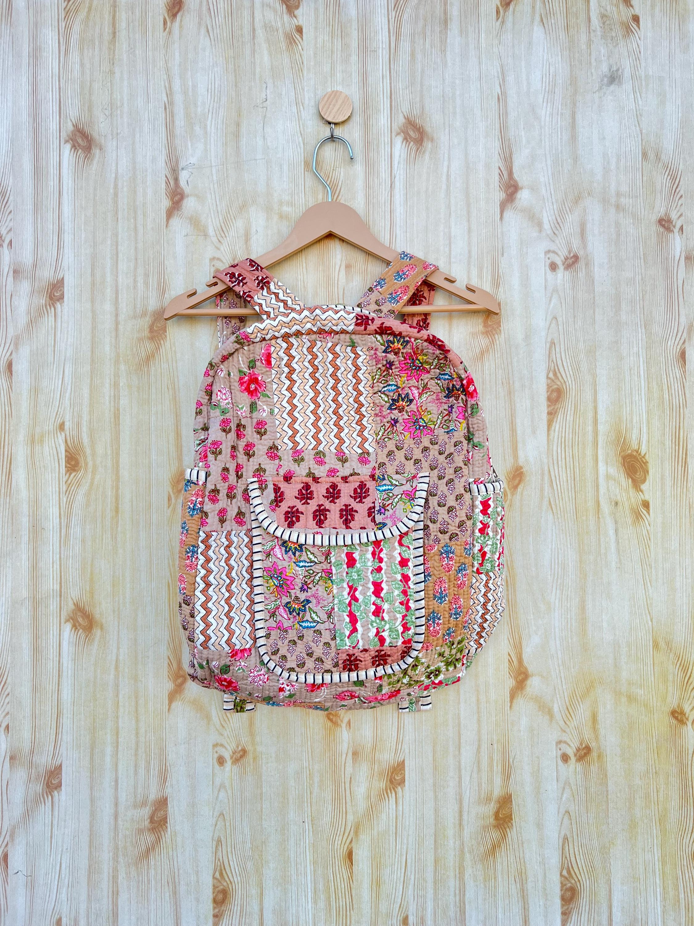 Cotton Quilt Patchwork Backpack Cotton Indian Laptop Bag Hand Bohemian Hippie Tote Backpack cotton patch work tote bag reversible bag