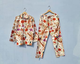 Wunderschöner, handgefertigter Baumwollpyjama: Loungewear-Pyjama, Boho-Pyjama, Schlafanzug, bequemer Baumwollpyjama, Geschenkidee für Sie