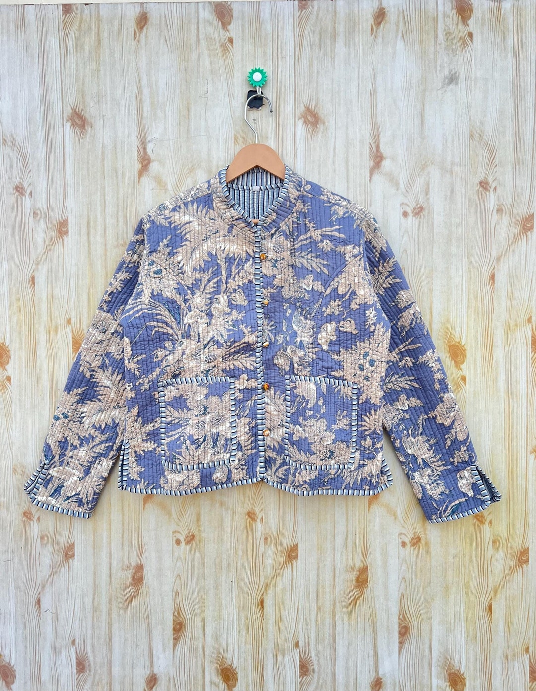 Blue Cotton Quilted Jacket Coat, Block Print Jacket, Women Wear Winter ...