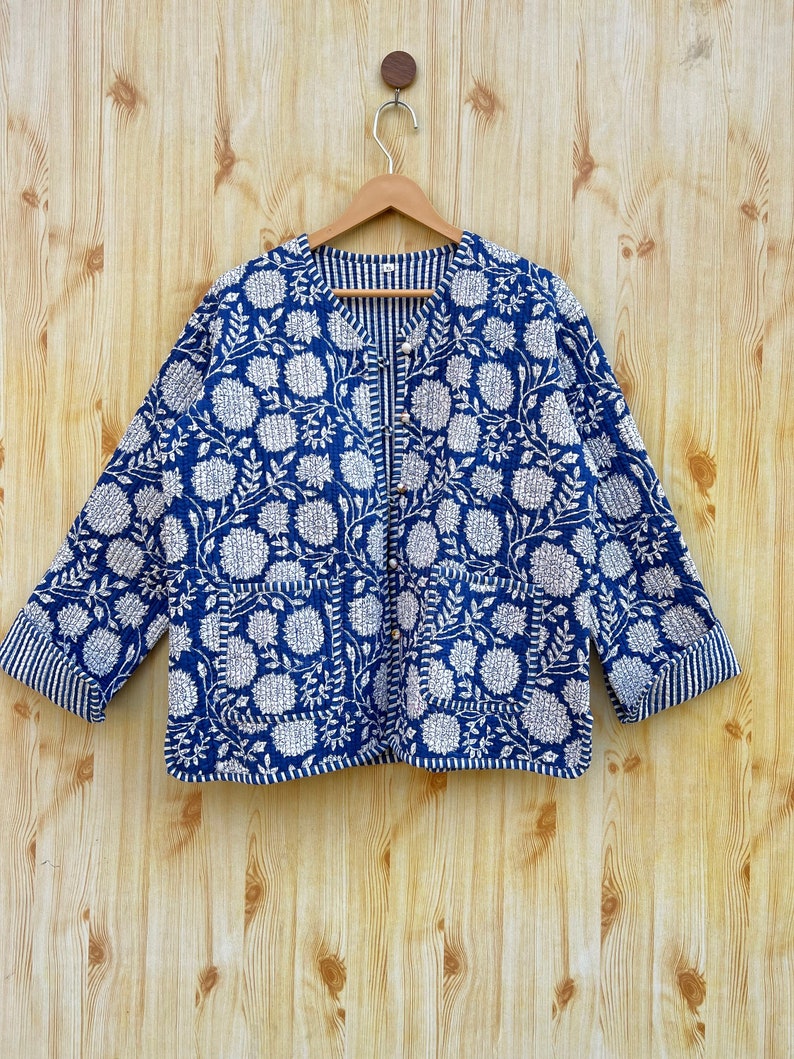 Handcrafted classic style Jacket ,handblock print jacket,quilted cotton Jacket,handmade cotton coat,lifestyle jacket for women image 1