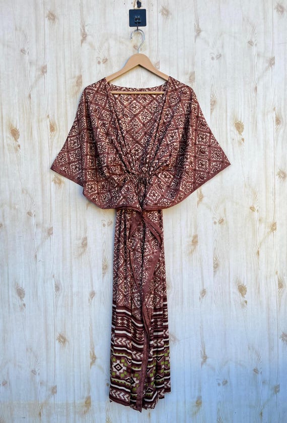 pure silk kaftan dress Silk Kaftan Dress, Peacock Print Maxi Coverup, Plus Size
