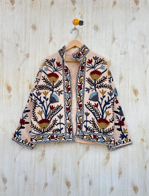 Suzani Embroidery Cotton TNT Jacket, Kimono Jacket Handmade Soft TNT Fabric Jacket, Women's Clothing Coat Boho Jacket Spring Gift for Her