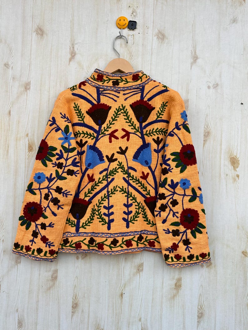 Dark Orange Handmade Suzani Embroidery Jacket, Winter Wear Jacket Coat, Womens Coat, Suzani Short Jacket, TNT Fabric Suzani Jacket, Robe image 6