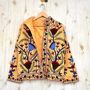 Dark Orange Handmade Suzani Embroidery Jacket, Winter Wear Jacket Coat, Womens Coat, Suzani Short Jacket, TNT Fabric Suzani Jacket, Robe image 9