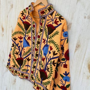Dark Orange Handmade Suzani Embroidery Jacket, Winter Wear Jacket Coat, Womens Coat, Suzani Short Jacket, TNT Fabric Suzani Jacket, Robe image 4