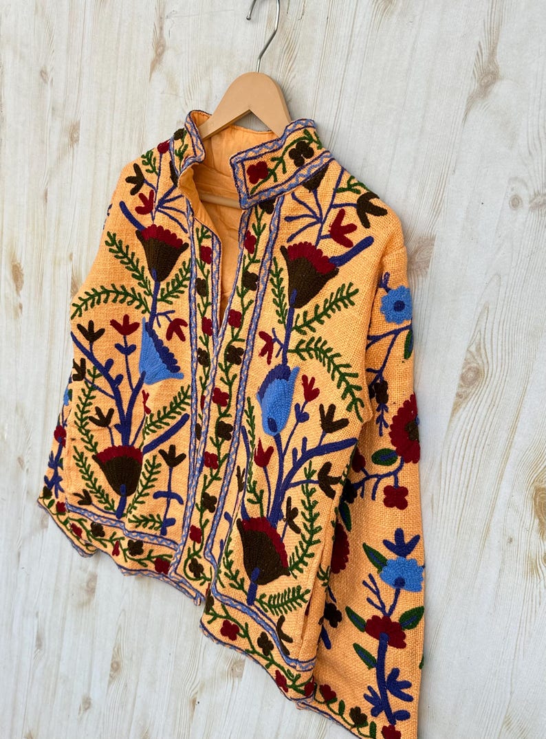Dark Orange Handmade Suzani Embroidery Jacket, Winter Wear Jacket Coat, Womens Coat, Suzani Short Jacket, TNT Fabric Suzani Jacket, Robe image 4