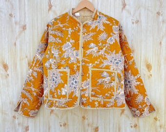 Hand Stitched Cotton Jacket India Block Print Cotton Coat Women Wear Front Open Coat Reversible Short Jacket Bridesmaid Gifts