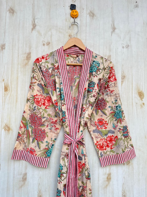 summer ladies dressing gowns Womens Lightweight Kimono Robe 100% Cotton Summer Dressing Gown Bathrobe UK  S-XL