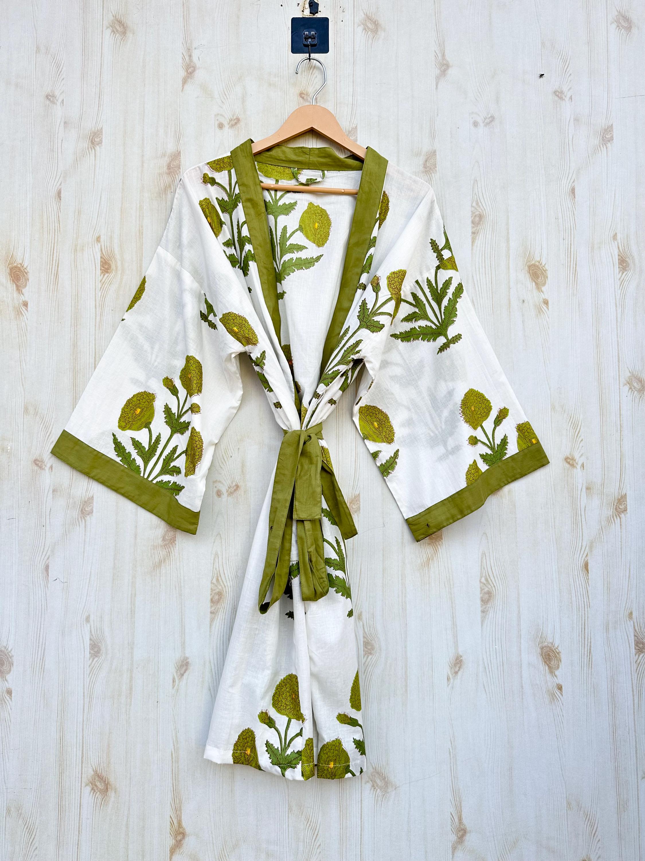 Beautiful Summer Robe For women's Indian Handmade Pure Cotton Beach wear Kimono Lounge wear Robe Light Weighted Kimono Bathrobe Kimono
