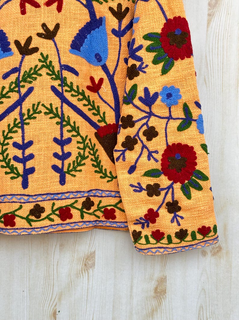 Dark Orange Handmade Suzani Embroidery Jacket, Winter Wear Jacket Coat, Womens Coat, Suzani Short Jacket, TNT Fabric Suzani Jacket, Robe image 8