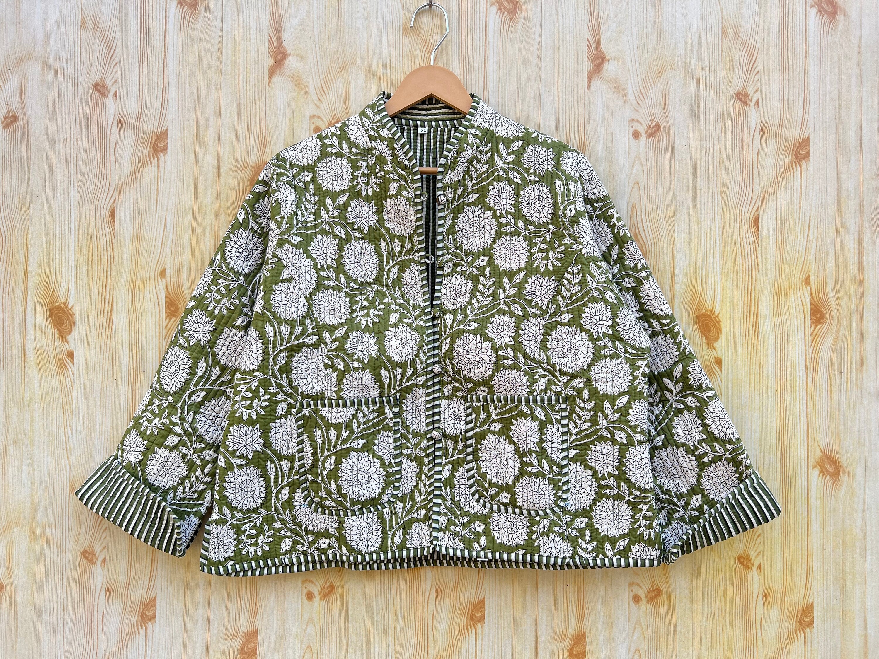 Reversible hand block print cotton quilted jacket coatJacket, Cotton Block Print indigo Coat, Short Jacket, women's jacket, Christmas Gift