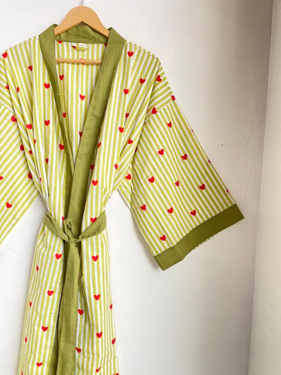 100% Pure Cotton Handmade Indian Block Print Beach Wear Bridesmaid Kimono robe Summer Robe Women's Festival Clothing Mom To Be Kimono