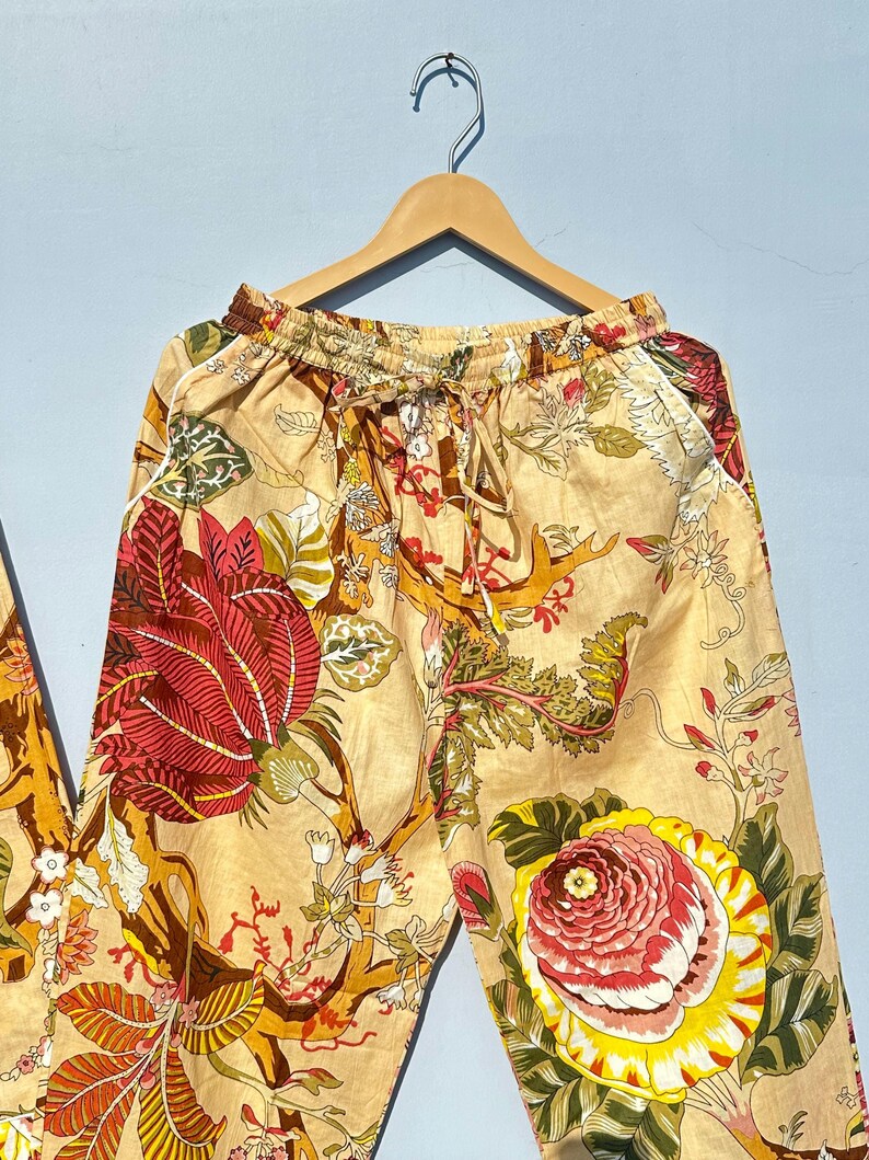 Indiase pyjama van 100% puur katoen, katoenen damespyjama, pyjamaset nachtkleding, unieke pyjama met print, pyjamaset met blokprint, zachte katoenen pyjama afbeelding 8