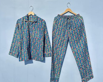 Comfort Cotton Print Pajamas, Floral Pure Cotton Pj's, Pajamas Set, Indian Cotton, Night Wear, Soft Cotton Night Suit, Gift for her