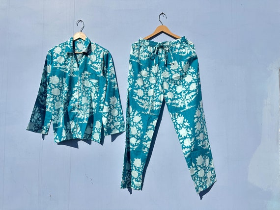 Floral print Cotton Pajama Set, Handmade Cotton pj set, Bridesmaid Pj set, Loungewear Pj Set, Comfort Cotton Pajamas, Gift For Her