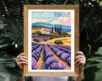 Provence Travel Print | France Wall Art | Lavender Fields Poster | French Illustration | South of France | Travelers Gift