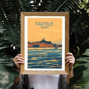 affiche de Marseille | Impression de voyage Marseille France | Oeuvre d'art provençale | Illustration française | Cadeau du voyageur Vintassge | Décoration d'intérieur