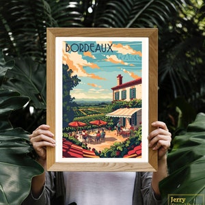 Poster di viaggio di Bordeaux / Stampa artistica della Francia / Illustrazione di vino / Arte murale di vigneti francesi / Regalo di viaggio / Decorazione per la casa