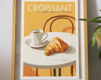 Croissant Poster, French Kitchen Decor and Breakfast Print on Extra Heavy Paper