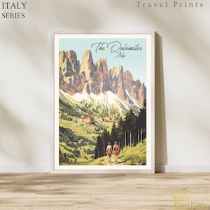 Dolomites Travel Print | Vintage Italian Alps Poster | Mountain Illustration | Italian Wall Art | Italy Decor