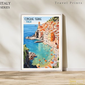 Impresión de viaje de Vernazza / Póster de Cinque Terre / Ilustración de la Riviera Italiana / Arte mural vintage / Decoración italiana