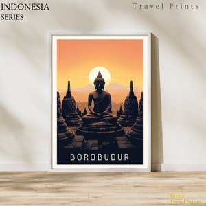 Borobudur Vintage Travel Poster | Indonesia Print | Borobudur Illustration | Buddhist Wall Art | Home Decor | Java Travel Gift