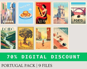 Portugal Travel Poster Set: Lisbon, Porto, Algarve & More (Digital Download)