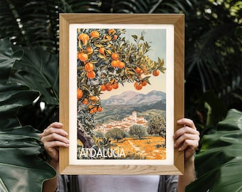 Andalousie Impression | Affiche de voyage vintage du sud de l'Espagne | Art mural oranges espagnoles | vintage | Cadeau de voyage